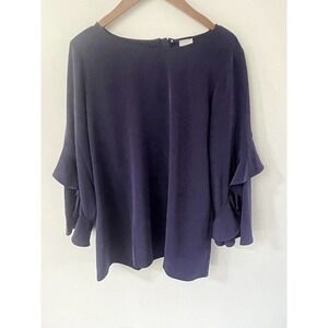 Chicos Womens Ruffle Sleeve Tunic Top Size 2/L Purple Zipper Blouse